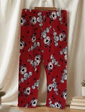 Handmade Home Sewn Red Puppy Print Fleece Lounge Pajama Pjs Pants Size XL